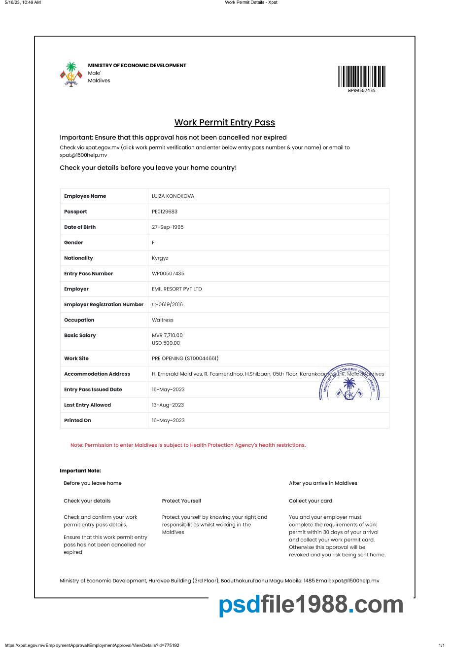 Maldives Work Permit